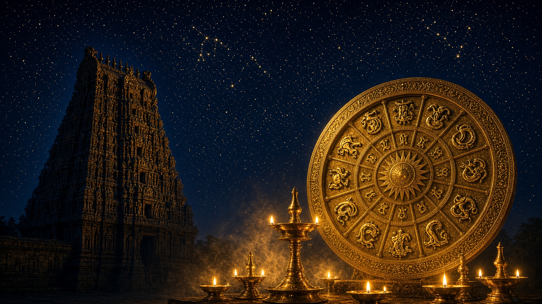 தென்னிந்திய கோபுரமும் பொன் ராசி சக்கரமும்