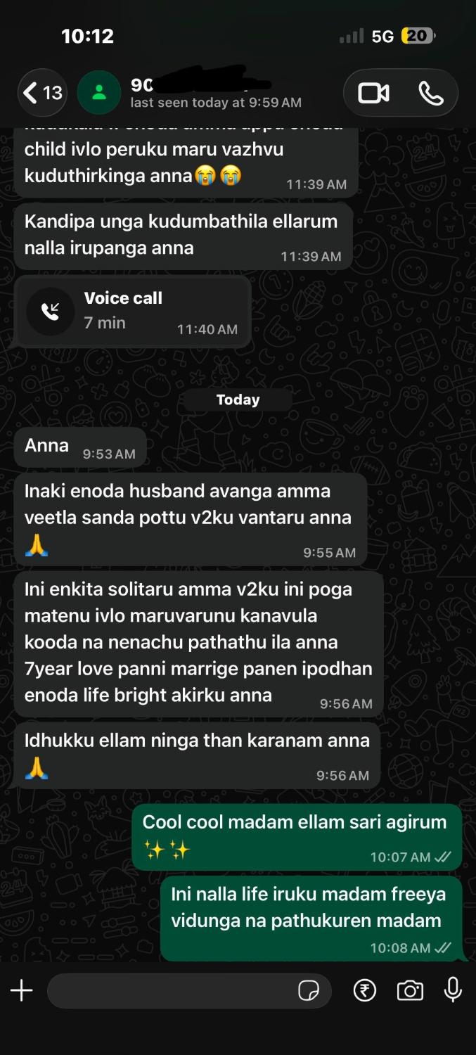 Husband returned home WhatsApp result