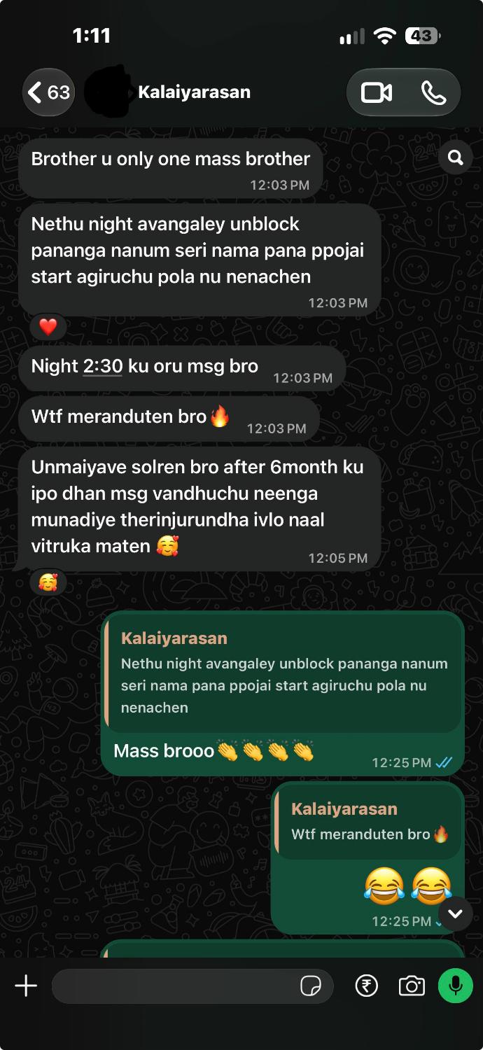 Kalaiyarasan WhatsApp result
