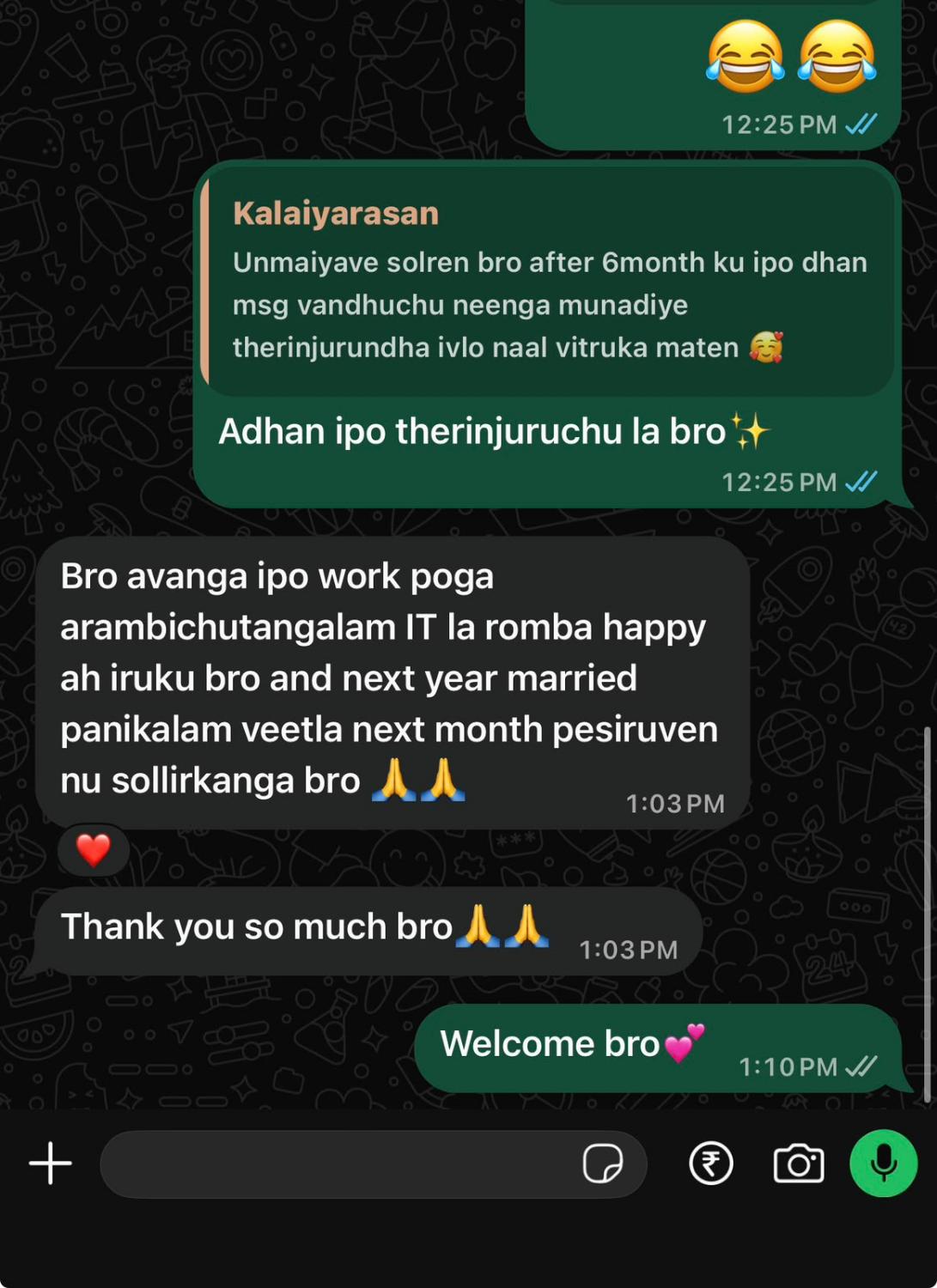 Kalaiyarasan WhatsApp result